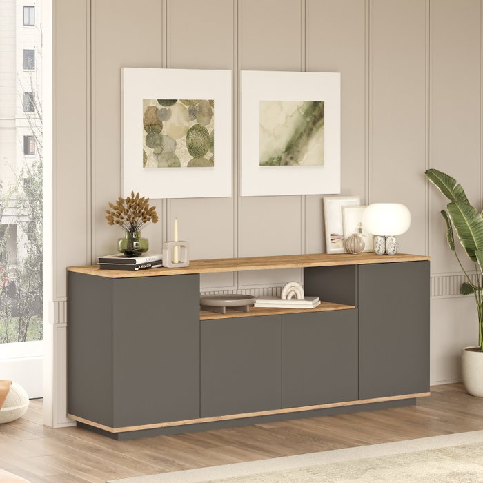 Hanah Home Consola FR15-AA Pino Atlántico y Antracita, Tablero de Partículas Recubierto de Melamina, 180x75x44.5cm